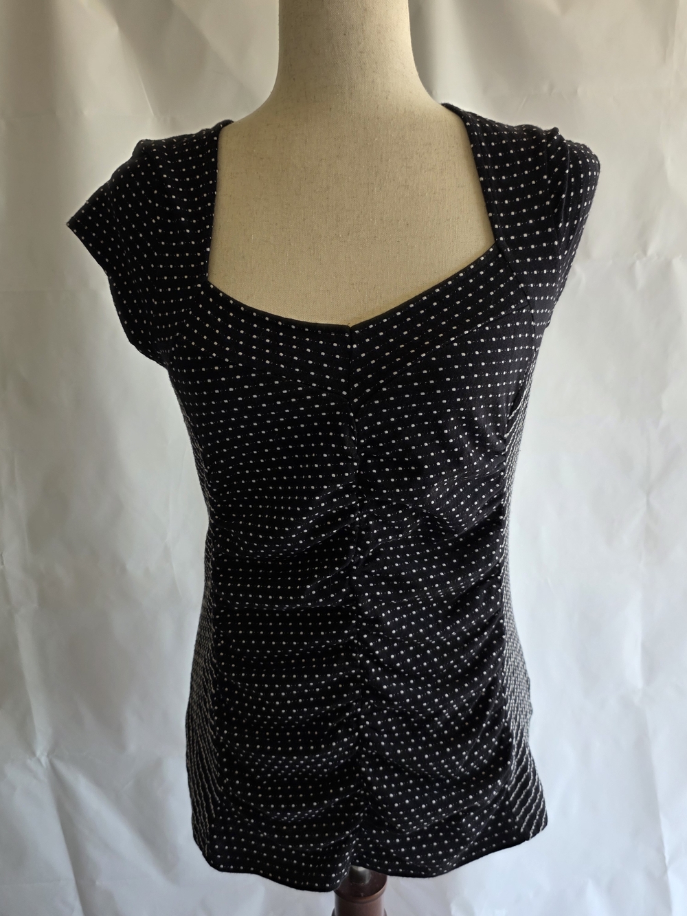 Anthropologie Postmark Ruched Polka Dot Sweetheart Cap Sleeve‎ Top Medium